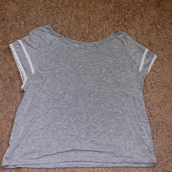 Grey Short sleeved shirt with lace trim - Picture 1 of 2